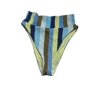 Aerie High Cut Cheeky Bikini Bottom Multicolor Striped Ribbed S‎